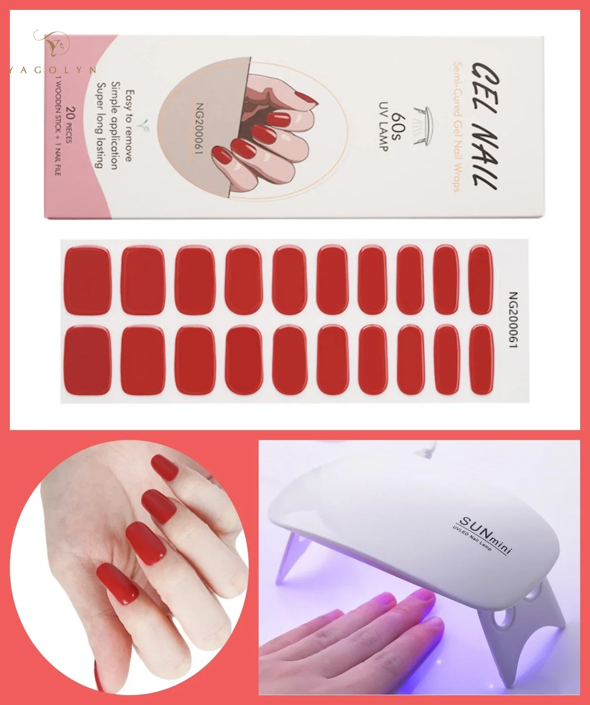 4Pcs/Set Semi Cured Gel Nail Stickers with 6W UV Lamp Baked Adhesive Long Lasting Nail Gel Wraps Pure Color Art Decoration