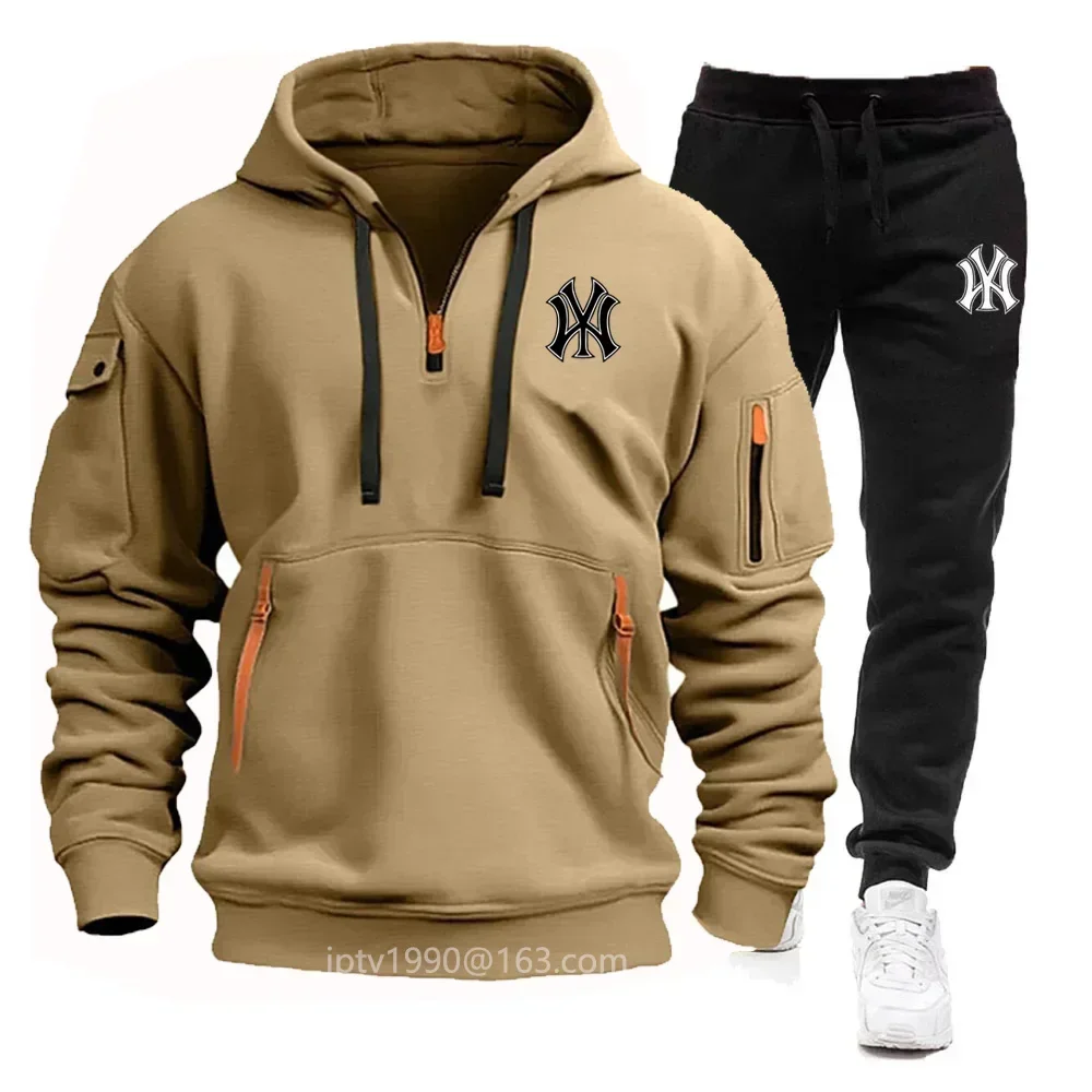 Tracksuit Mens Sets Hoodie + Pants Two-piece Multi-pocket Zipper High Quality Autumn Winter Sportswear Fashion Suit Men Clothing 3