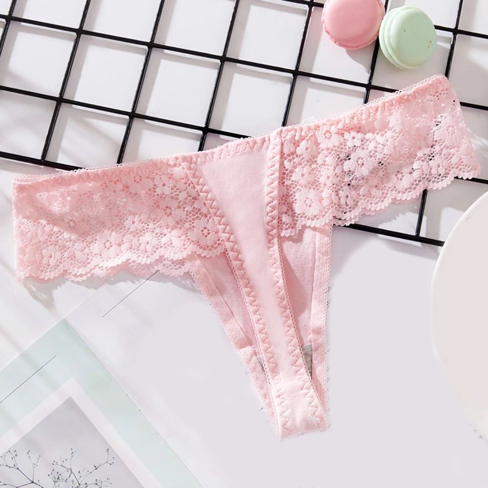 Women Thong Elastic Cotton Low Waist Lace Seamless Underwear Solid Color 47 S24E2325E90394Feebd42919D418Cdf62T