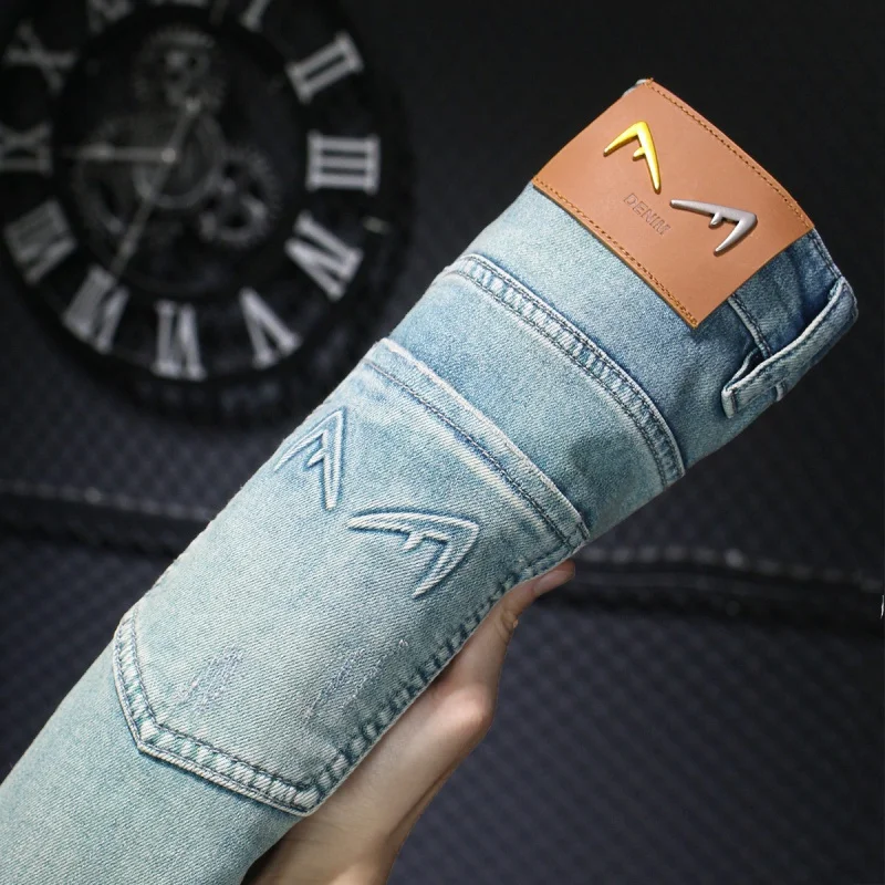 Spring/Summer New elastic thin jeans MEN'S slim fit straight tube breathable trendy versatile casual washed fashion denim pants
