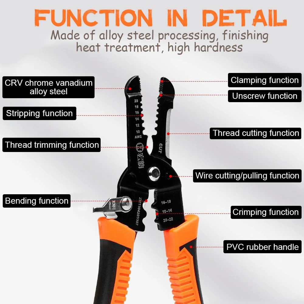 10 în 1 Clește de sertizare pentru dezimbrare Dezipător de sârmă Sertzor inel multifuncțional Electrician Peeling Rețea Instrumente de dezis cablu_voghion.com