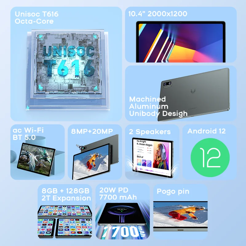 Headwolf HPad1 Android 12 Tablet 10.4 inch Unisoc T616 8GB