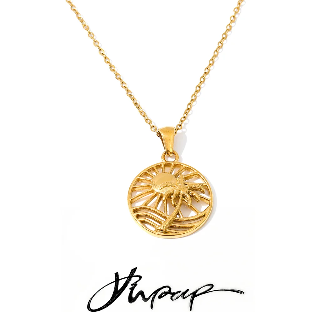 Yhpup Summer Stainless Steel Sun Pendant Necklace