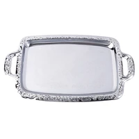 H55A Luxury Stainless Steel Storage Tray with Handle Cosmetic Jewelry Display Plate Hotel Restaurant Serving Dish Silver 2