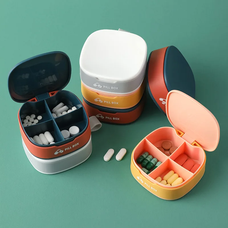 Pill Organizer with 4 Compartments - Portable Weekly Medicine Storage Box with Built-in Cutter