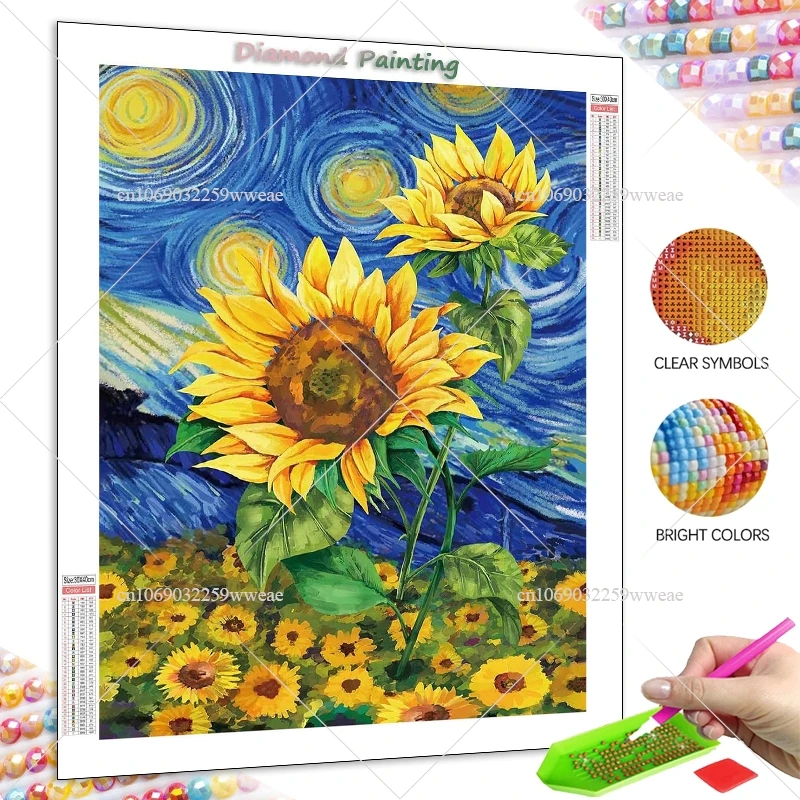 

Алмазная 5d-картина «сделай сам», новинка 2024, полная картина, Подсолнух, ночная Звездная Алмазная картина ручной работы, домашнее искусство, подарок, художественный Набор для рисования
