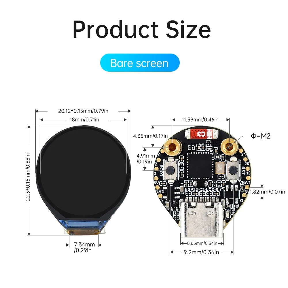 ESP32-C3 0.71 Inch Round Display Development Board SPI Interface 160x160 IPS Scr