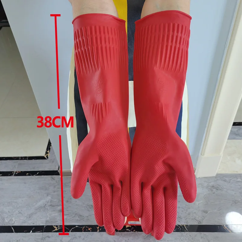 thumbnail image 1 of Guantes de látex para lavar platos, de goma, gruesos y alargados, para limpieza de cocina y lavandería doméstica, 1 of 5
