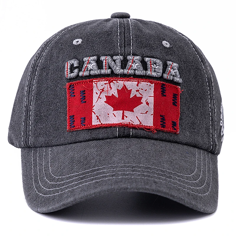 New Unisex Washed Cotton Vintage Baseball Cap High-Quality CANADA Flag Embroidery Pattern Outdoor Sports Hat For Men And Women