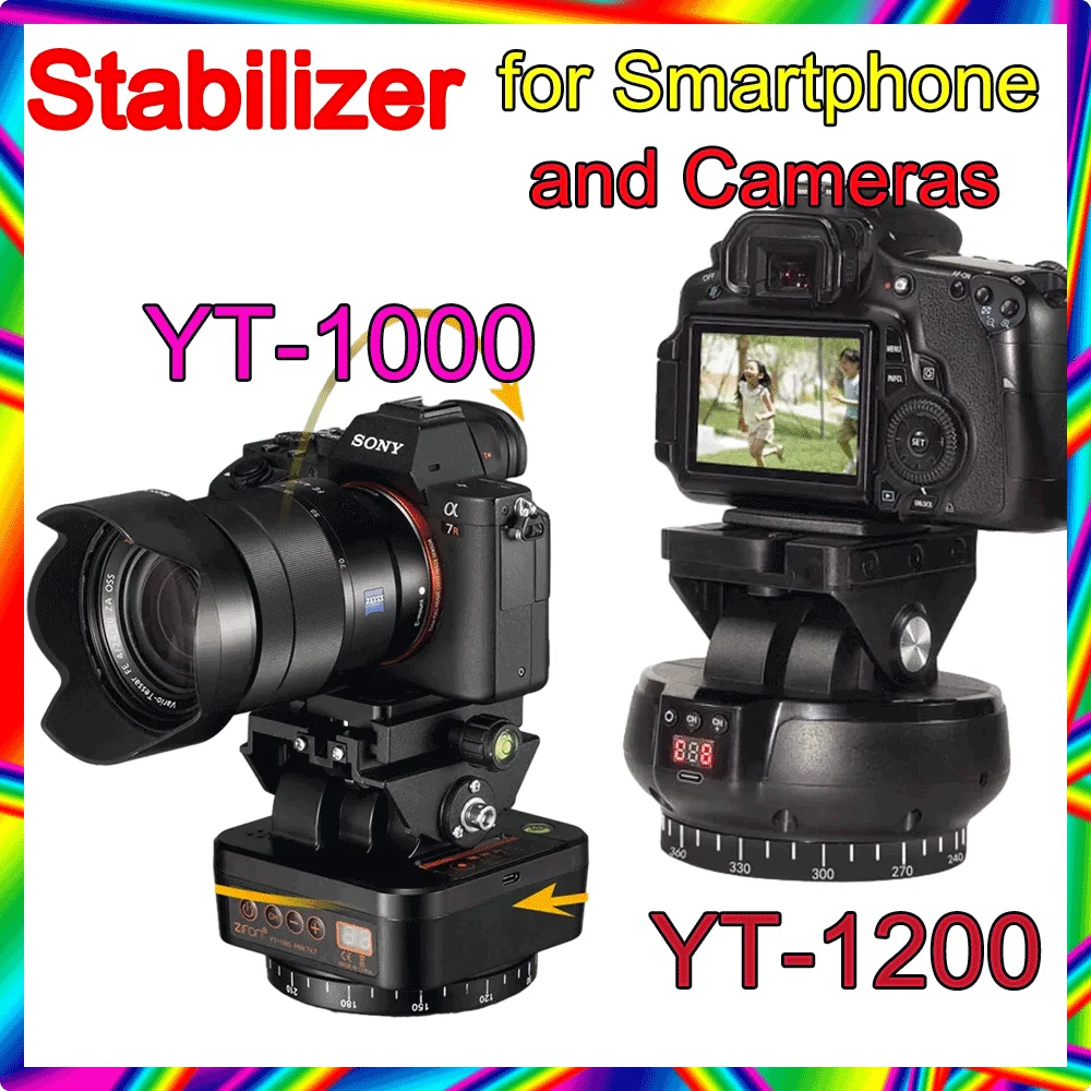 ZIFON YT-1000 Auto Motorized Rotating Panoramic Head Remote Control Pan Tilt Video Tripod Head Stabilizer for Smartphone Cameras camera panoramic head