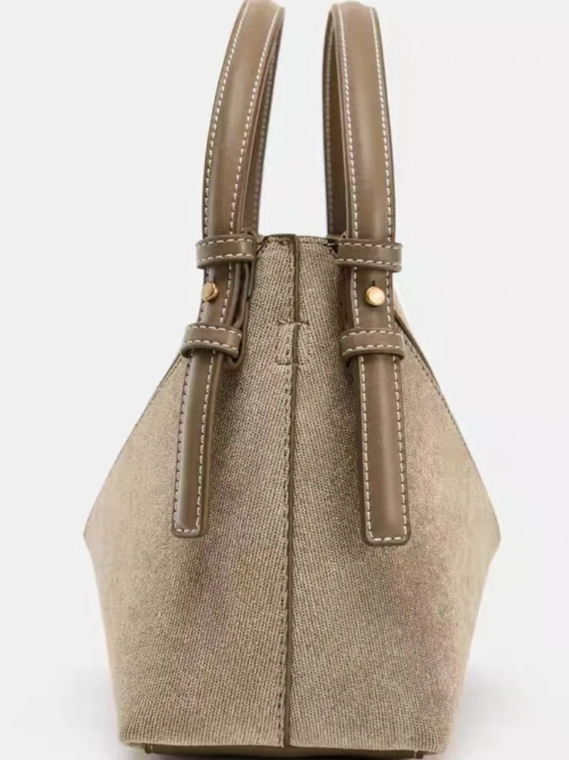 Fashion Patchwork Bucket Bags for Women Canvas Handbags and Purses Designer Shoulder Crossbody Bag Small Commuting Bag Female