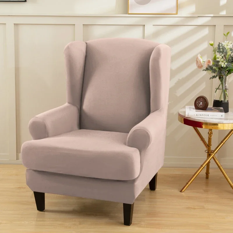 Solid Colour Wing Chair Covers Stretch Wingback Armchair Cover with Seat Cushion Cover Elastic Removable Sofa Couch Protector