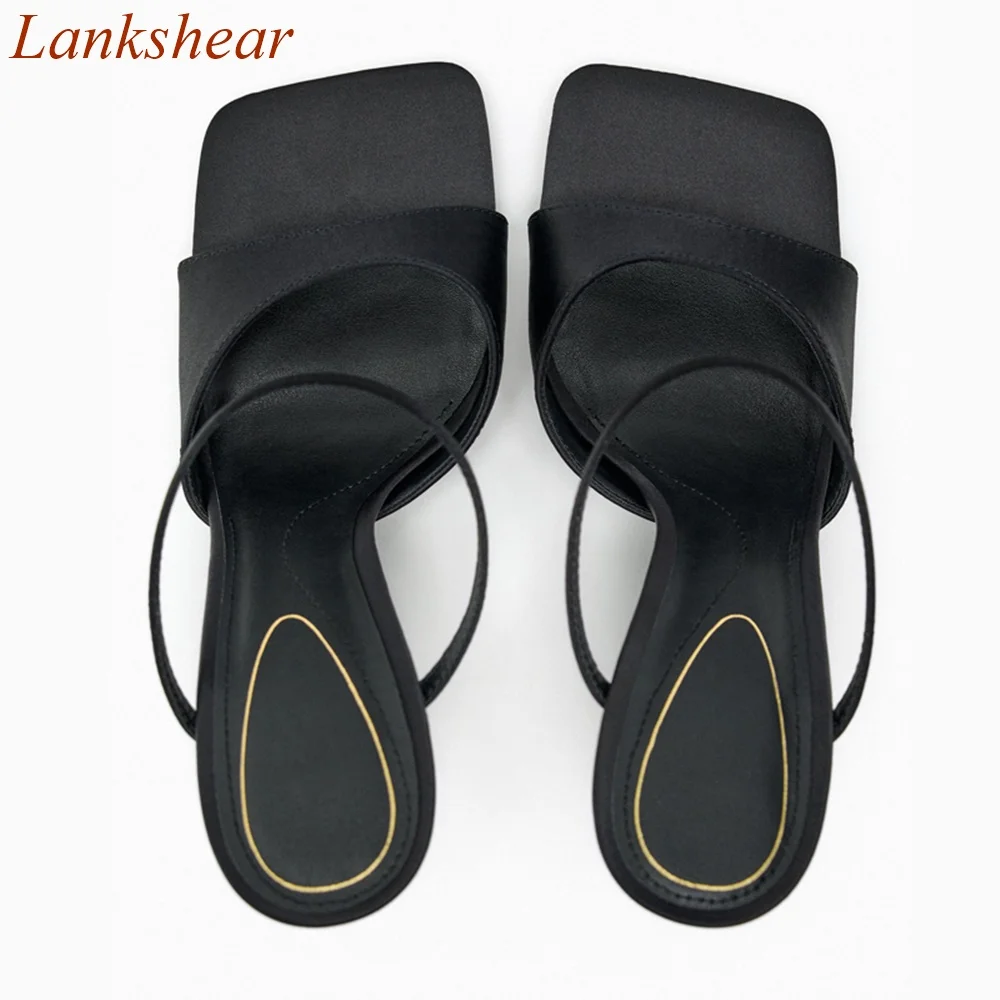 Square Toe Stiletto Heels Women Slippers Fashion Solid Slingback Summer Sexy Party One Word Belt Women Shoes 2024 New Arrivals