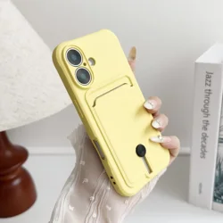 Streamlined Silicone Wallet Card Holder & Soft Bumper Phone Case for iPhone 14 (Yellow)