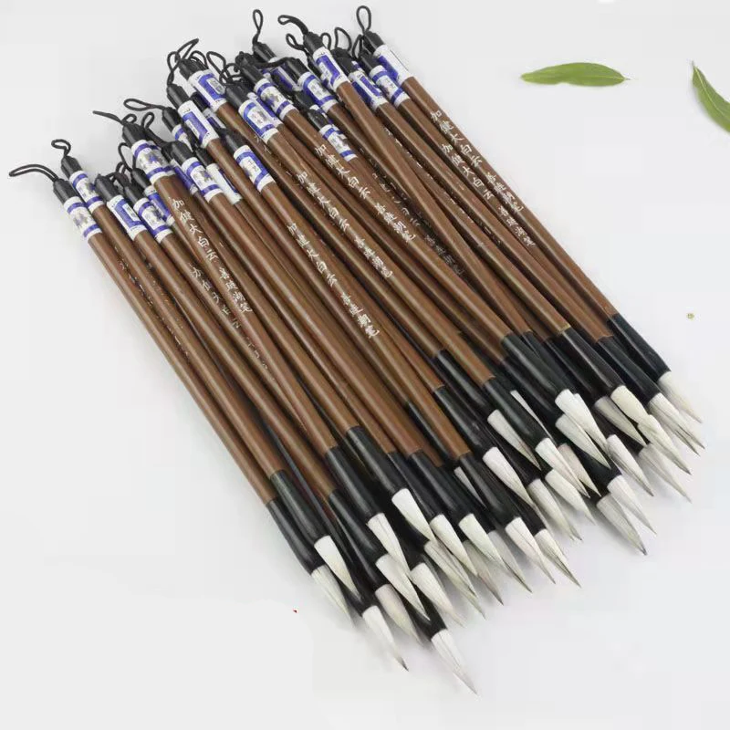 10PCS Bamboo Calligraphy Brush Pen Wool Chinese Calligraphy Painting Brush Pen Weasel Hair Regular Script Writing paint brush calligraphy brush