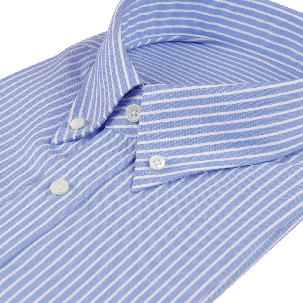 Luxury Dress Shirt Bespoke Blue Striped High Quality  80s 2-Ply100% Cotton Business Shirts Wrinkle Resistant Tailored Men Shirts