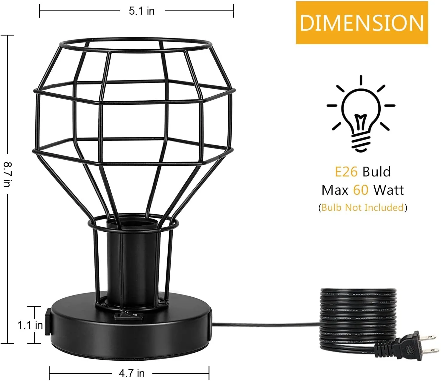 Industrial Table Lamp Small Desk Lamp with USB Charging Port Vintage with Outlet for Bedroom Living Room Nightstand 2 Sets
