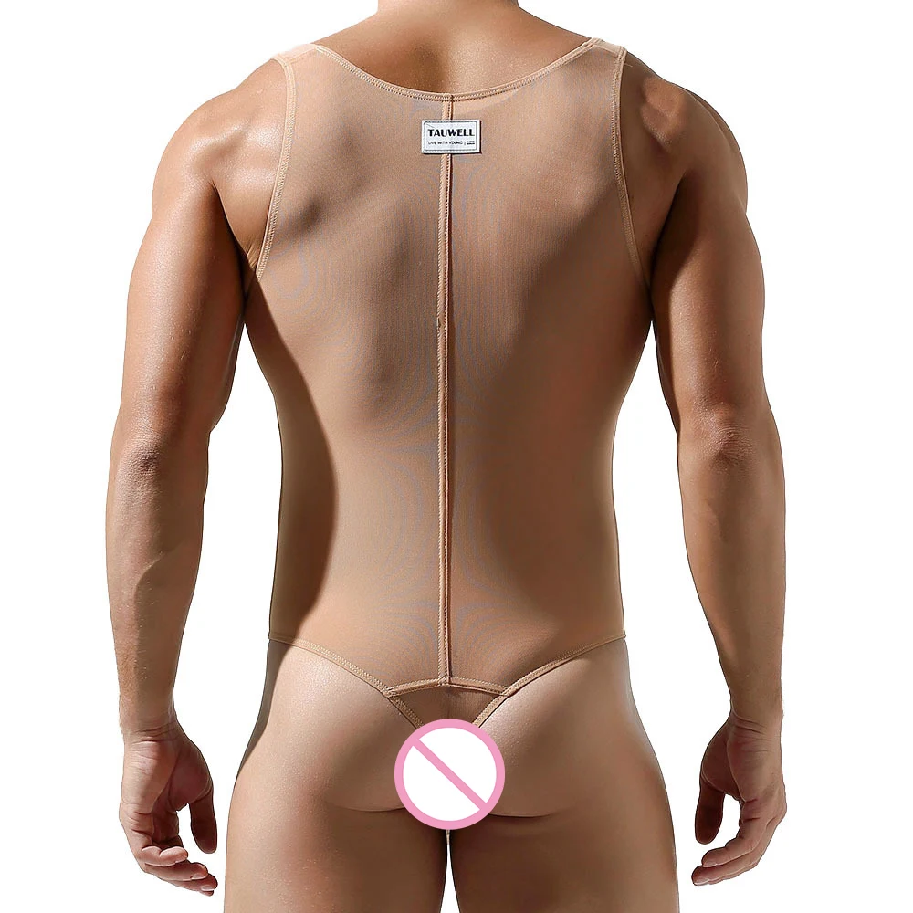 Men Undershirts Leotard Mesh T-back Bodysuits Silk Slip Jumpsuits Wrestling Singlet Bodywear Underwear 2XL