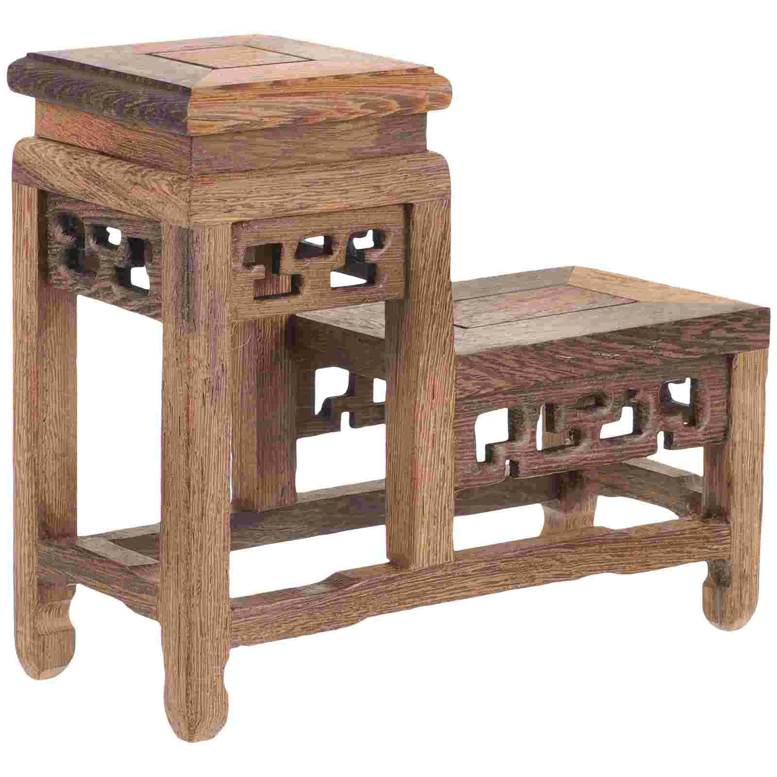 

Vintage Display Stand Home Ornament Wood Plant Riser Potted Shelf Wooden for Tea Kettle
