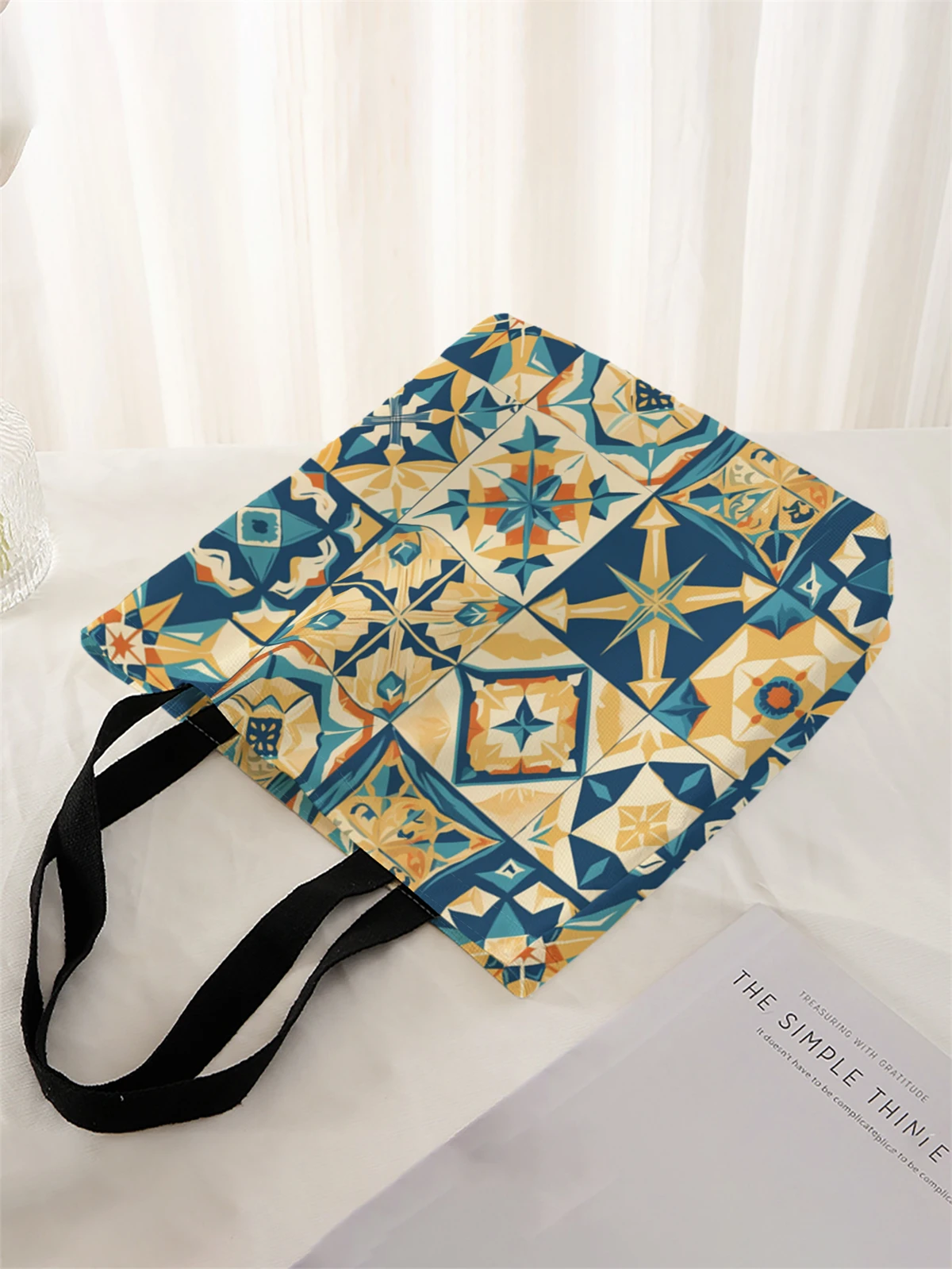 1 piece, Bohemian style patterned handbag, reusable fashionable handbag, multifunctional handbag, printed canvas shopping bag