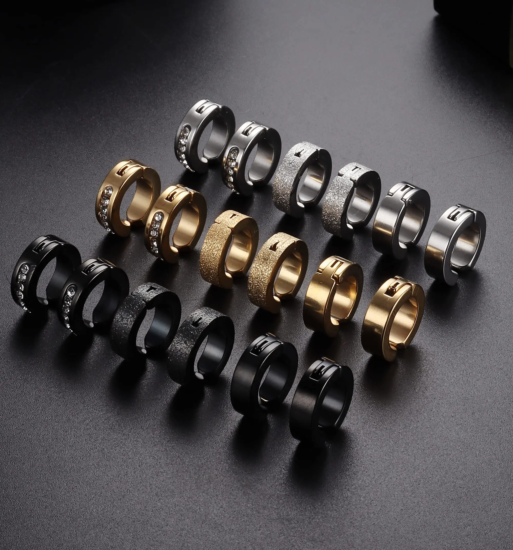 1 Pair/9 Pairs Non-Piercing Earrings Stainless Steel Clip On Hoop Earrings For Men Women Paved CZ Ear Clip Earrings Set 3