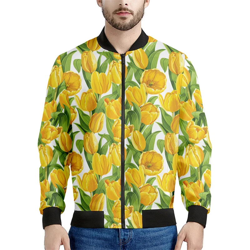 thumbnail image 1 of Chaqueta con cremallera con estampado 3D de flores de tulipán de los Países Bajos para hombre y mujer, sudadera con estampado floral, camisetas de manga larga geniales, chaquetas bomber de calle, 1 of 4