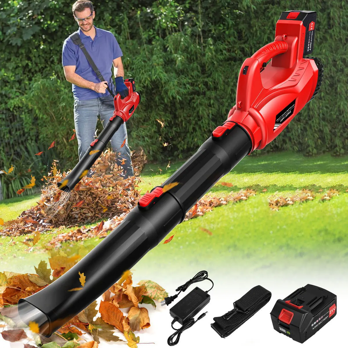

Cordless Leaf Blower 21V 180MPH 320CFM Electric Leaf Blower Portable handled for Blowing Leaf Dust Snow Debris Yard Work Garden