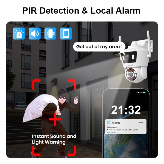 Dual Lens Wifi Camera 4MP+4MP Security Camera Dual Live View Home Protection Color Night Vision Two Way Audio PIR Detection 3