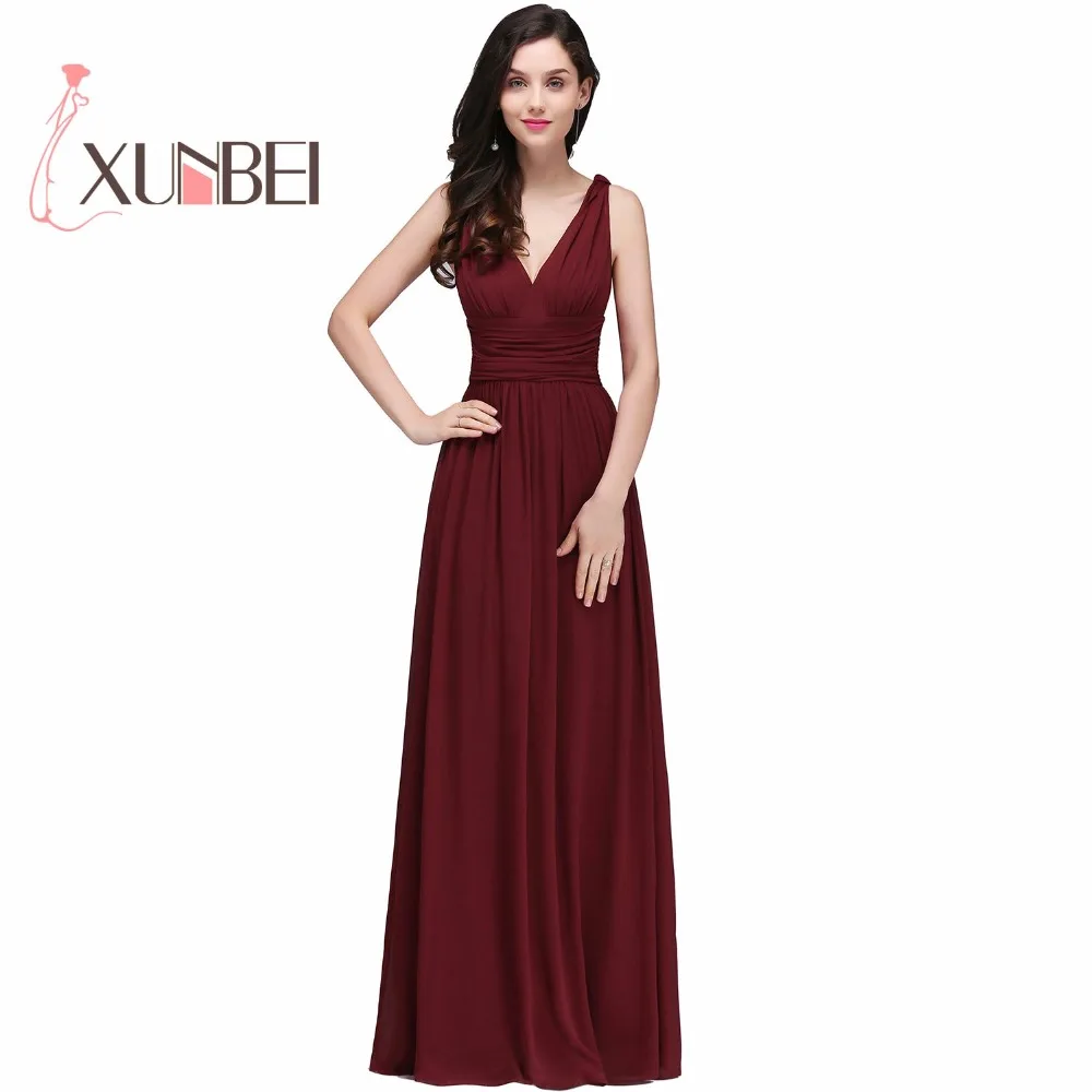 

Robe demoiselle d'honneur A Line Burgundy Chiffon Bridesmaid Dresses Long Sexy V Neck Prom Dresses Party Gown