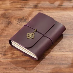 Handmade Genuine Leather Retro Tri - fold Travel Notebook - Refillable Sketchbook Planner with Loose - leaf Pages (Purple)