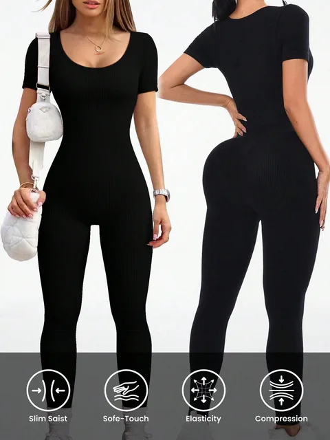 Women's Slimming Sexy Yoga Sports Jumpsuit Spring Summer Threaded Square Collar Lifting Buttocks Design Comfortable Active Wear