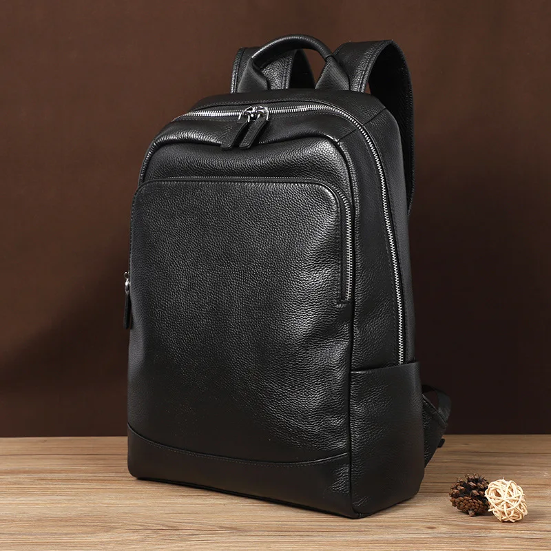 Stylish Men's Genuine Leather Backpack Large Capacity Casual Laptop Bag