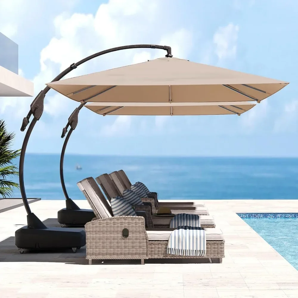 

Rectangular Offset Umbrella, Heavy Duty Cantilever Hanging Umbrella, Easy Tilt, All-Weather Canopy, Champagne Patio Umbrellas