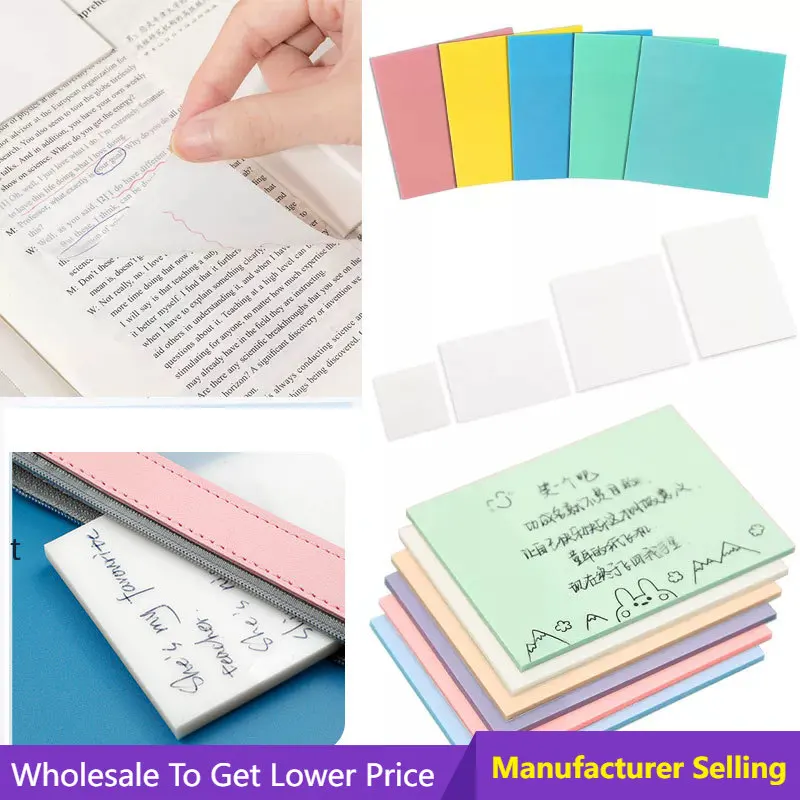 50 Sheets Stickers Waterproof PET Transparent Sticky Notes Memo Pad  Daily To Do List Note Paper for Student Office Stationery