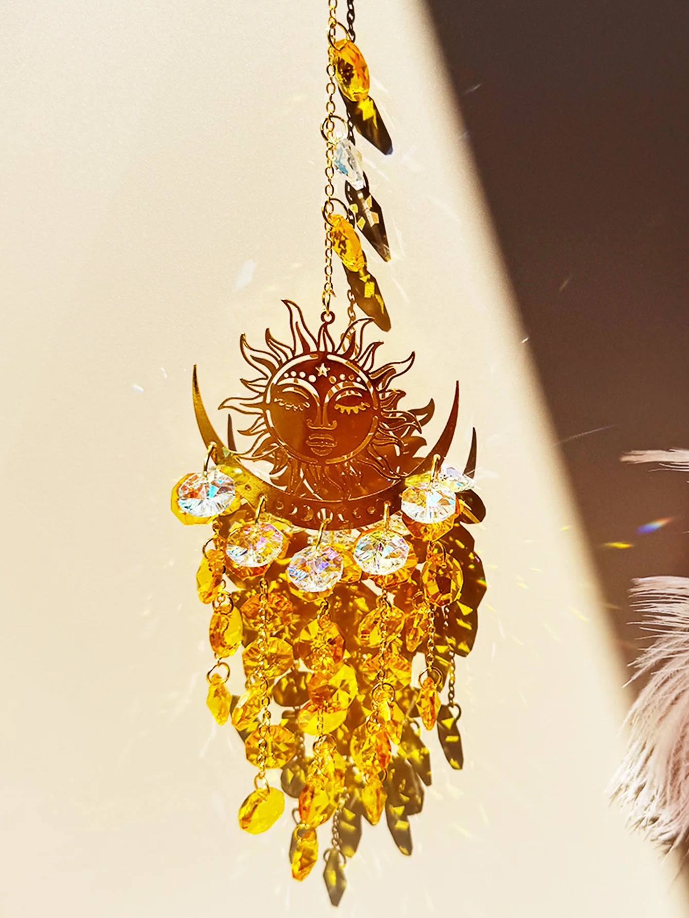 1pc Flame Sun Smiley Crystal Suncatcher, Glass Prism Suncatcher, Window Sticker Hanging Decoration, Feng Shui Home Decoration