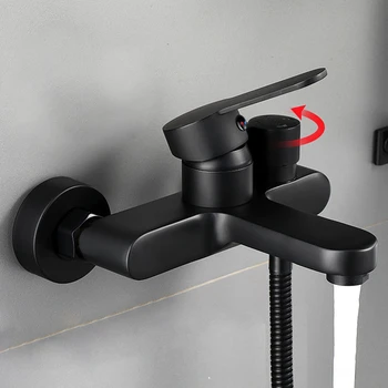 ก๊อกน้ําอ่างอาบน้ํา ก๊อกน้ําอาบน้ําสีดํา วาล์วผสม เปิดด้านข้าง ก๊อกน้ําสามตัว ก๊อกผสมร้อนและเย็น อุปกรณ์ห้องน้ํา 2
