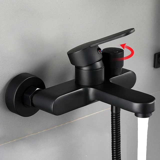 ก๊อกน้ําอ่างอาบน้ํา ก๊อกน้ําอาบน้ําสีดํา วาล์วผสม เปิดด้านข้าง ก๊อกน้ําสามตัว ก๊อกผสมร้อนและเย็น อุปกรณ์ห้องน้ํา 2