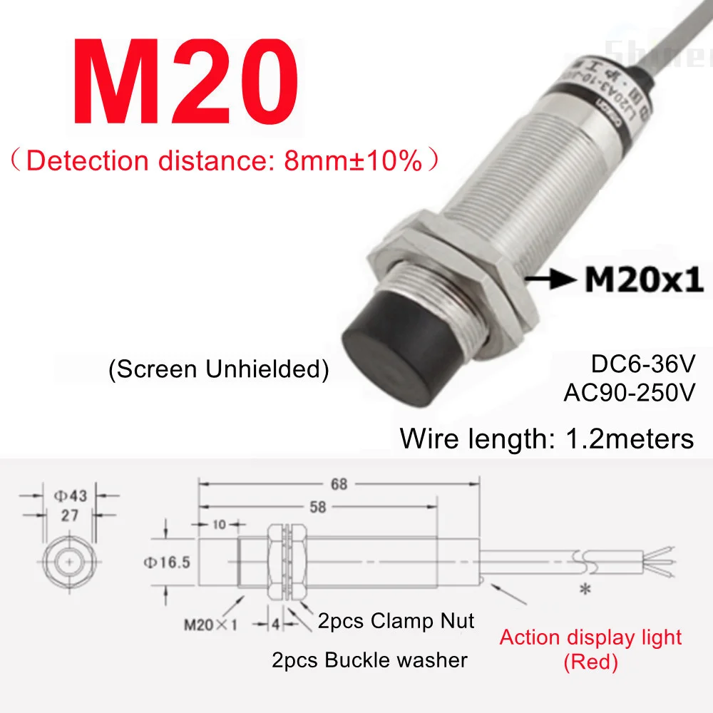 thumbnail image 1 of Sensor de aproximación 4 mm 6 mm M5 M10 14 M16 M20 22 Interruptor de proximidad negro Sensor de proximidad inductivo Interruptor de detección NPN PNP CC CA, 1 of 5