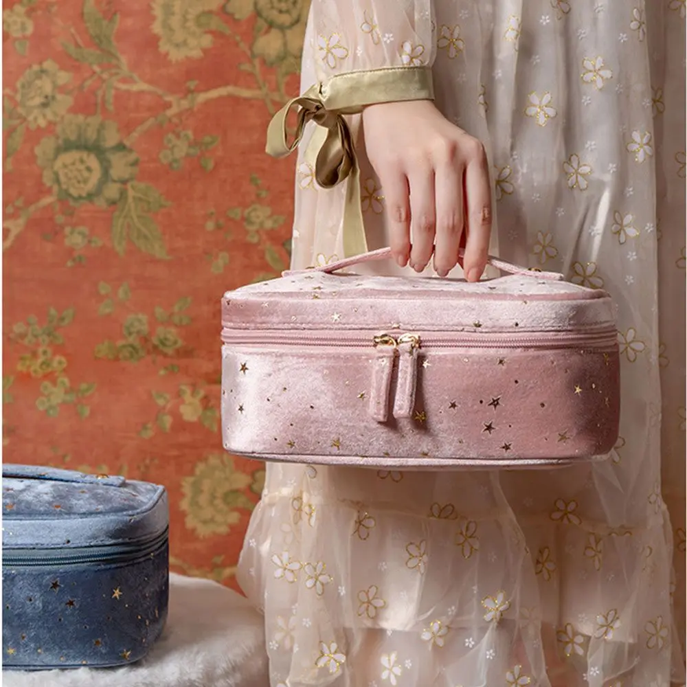 

Travel Women Storage Bags Wash Handbags Bronzing Large Capacity Toiletry Case Lipstick Bags Makeup Bag Velvet Cosmetic Bag