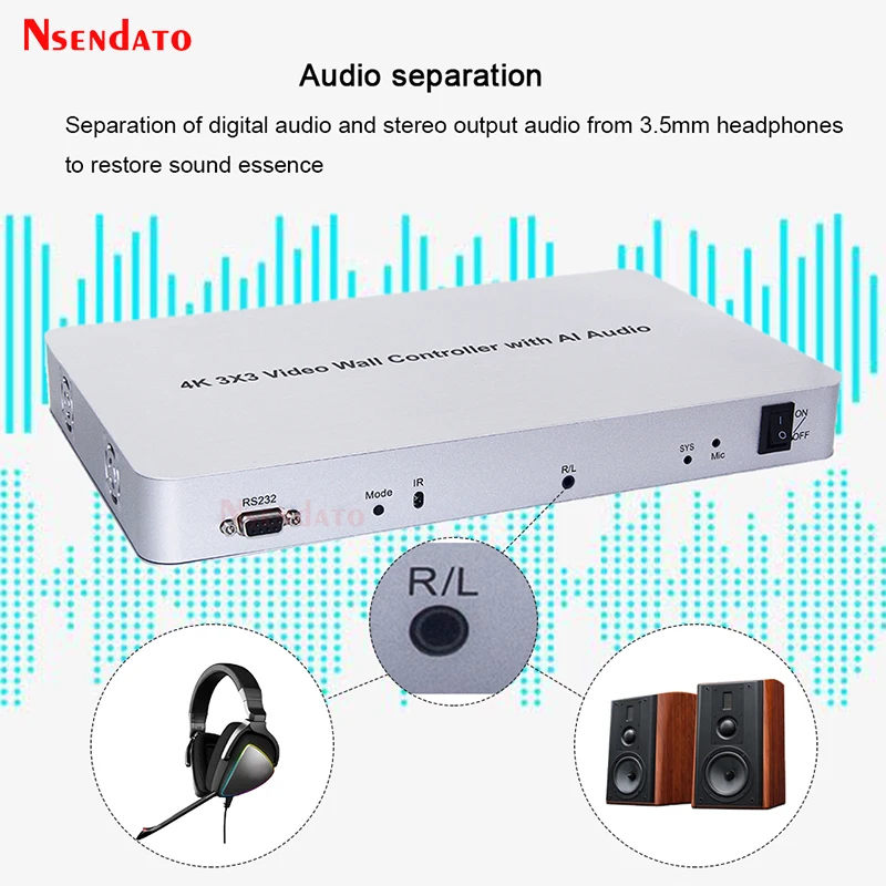 HDMI TV Video wall controller 3x3 4k 9 Channel HDMI Video Screen Stitching  Processor Splicer Display With AI Audio voice RS232