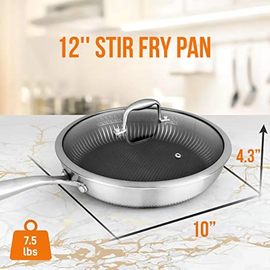 10-Inch Frying Pan Non-Stick Cookware Stainless Steel Scratch-Resistant  with Lid Kitchen - AliExpress