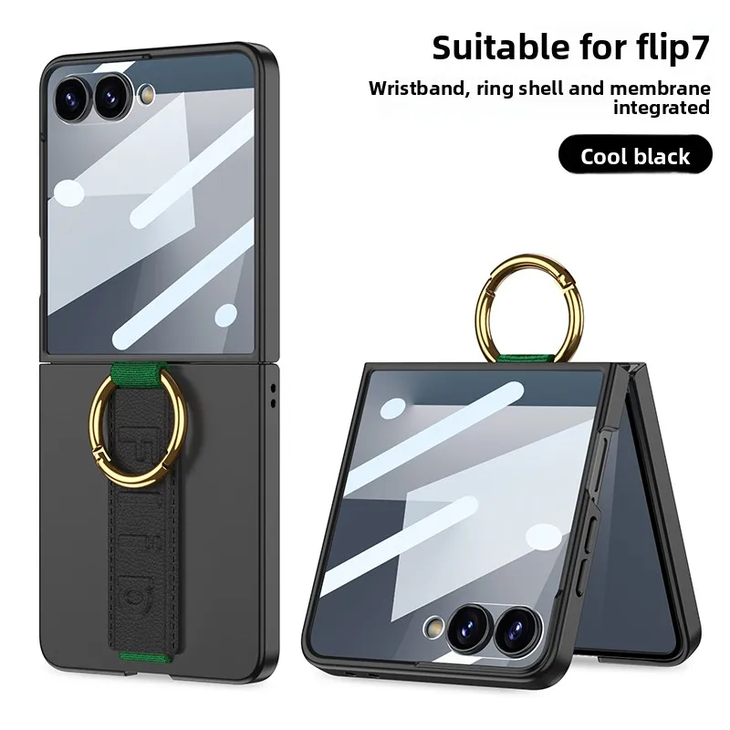 Ultra Thin Ring Holder Phone Case with Wrist Strap and Tempered Film Protection