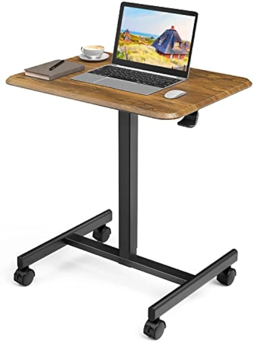 Mobile Laptop Desk, Mobile Small Standing Desk Pneumatic Adjustable Height, Portable Rolling Desk Laptop Cart Ergonomic Mobile customized height adjustable patient standl and rolling medical tablet cart