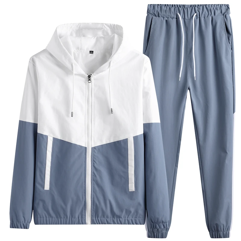 Spring and Autumn Men's Sportswear 2-Piece Hip Hop Running Sports Suit Casual Jogger Hooded Sportswear Jacket and Pants