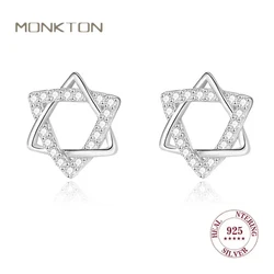 Monkton S999 Sterling Silver Fashion Hexagonal Star Earrings for Women Shiny Star Stud Earring Jewelry for Woman Aretes De Mujer