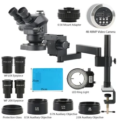 Clamp Folding Extension Type Base + 3.5X-200X Zoom Stereo Trinocular Microscope + 1080P 48MP 4K 2K HDMI USB TF Video Camera Set