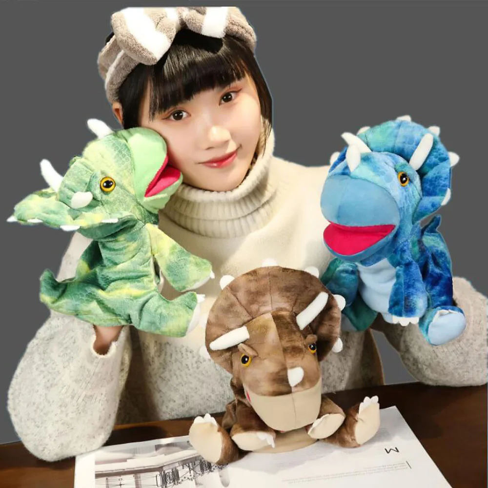 

Triceratops Dinosaur Open Mouth Children Hand Puppet Plush Toy