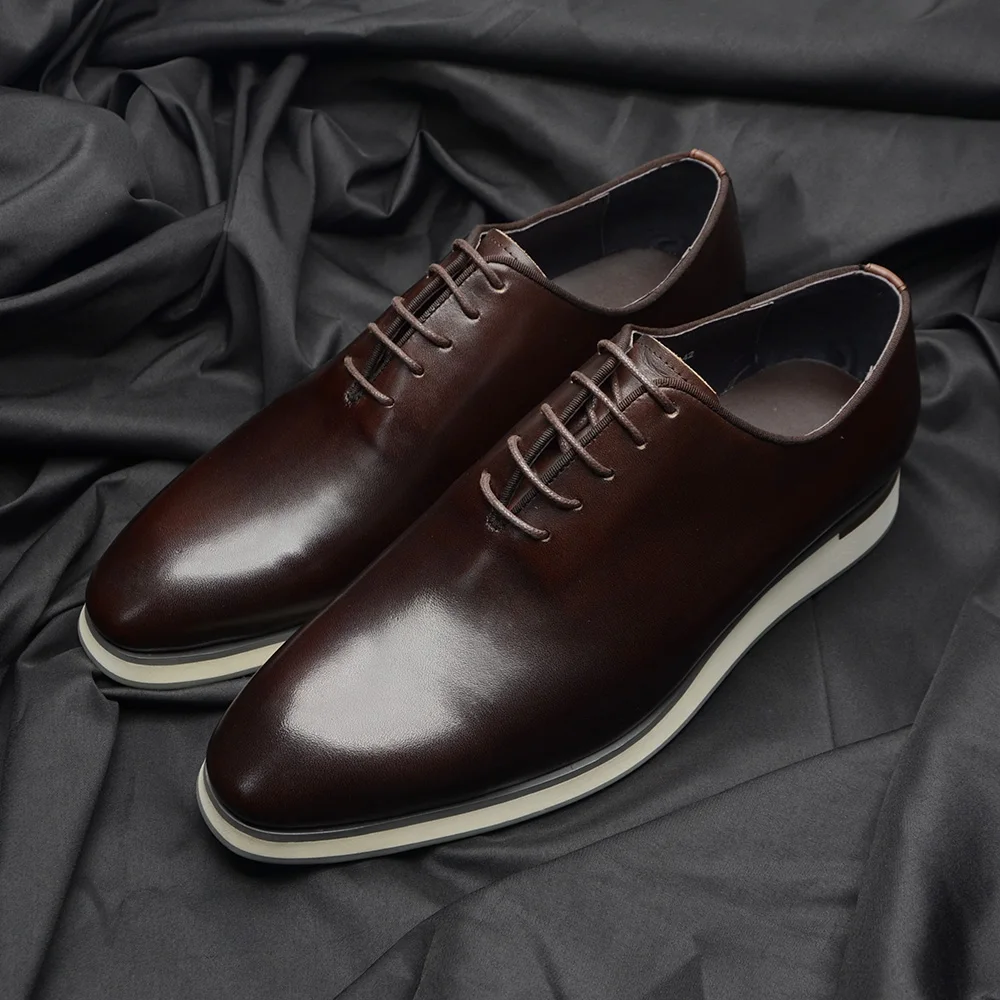 Handmade Cowhide Leather Casual Oxfords Mens Dress Shoes Whole Cut Plain Toe Lace up Soft Flat Sneakers mens shoes