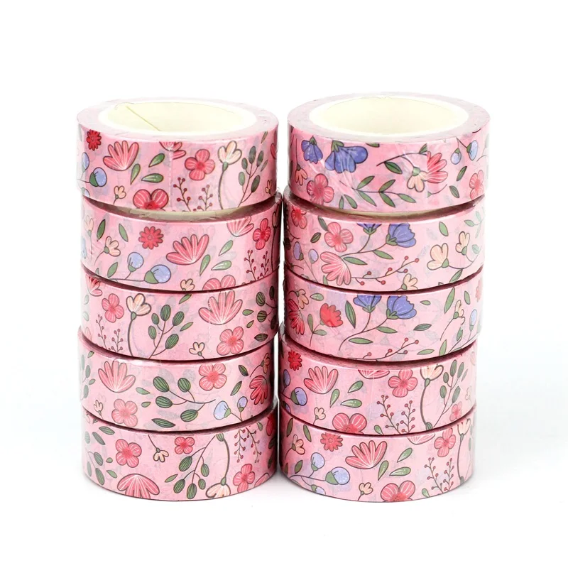 

10pcs/lot Cute Valentine Hearts Pink Flowers Leaves Washi Tapes Scrapbooking Planner Adhesive Masking Tape Kawaii Papeleria