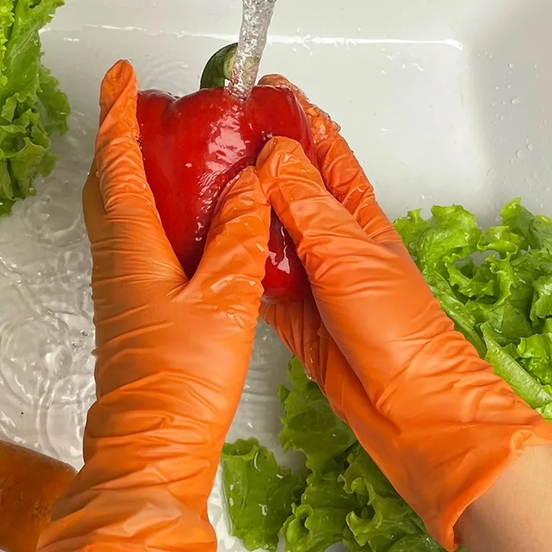 50/100PCS Orange Disposable Nitrile Gloves Household Kitchen Clearning Dishwashing Manicure Hair Dyeing Tattoo Cleaning Tools